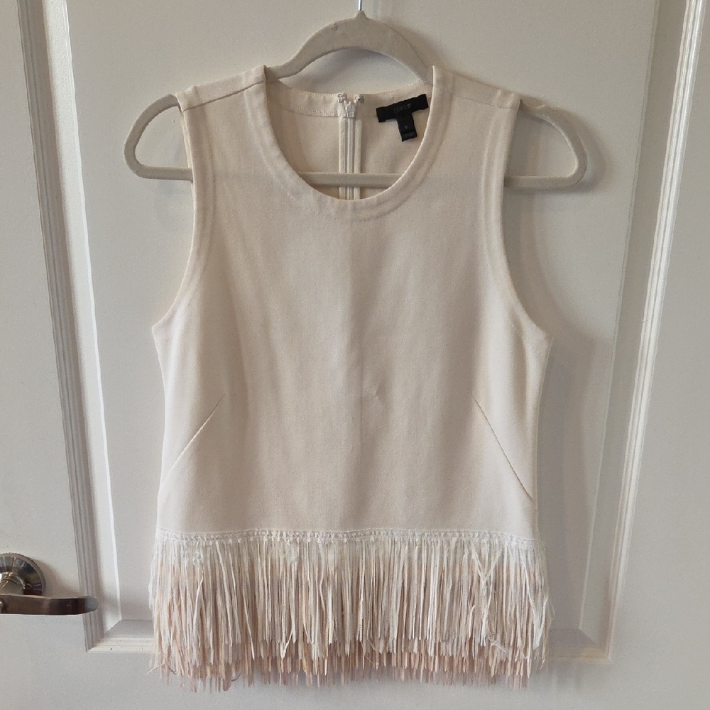 J. Crew Cream Sleeveless Top with Fringe Detail